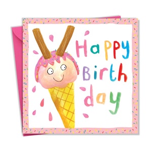Biglietto di compleanno per ragazze con simpatico gelato design - Biglietto di compleanno per ragazza - Biglietto di compleanno per ragazze - Biglietto di compleanno per bambini