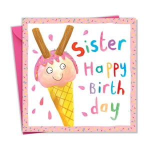 Verjaardagskaart zus met schattig ijsontwerp - Verjaardagskaart voor zus - Verjaardagskaart zus van Brother - Verjaardagskaart voor kinderen