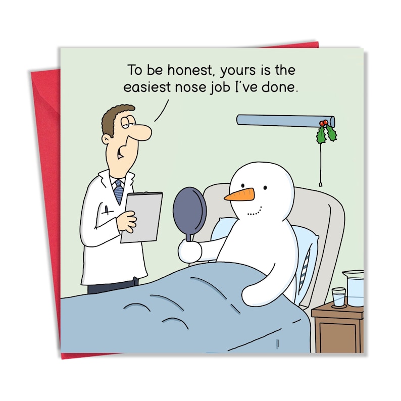 Funny Christmas Card Snowman Nose Job - Merry Christmas Card - Xmas ...