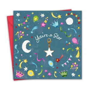 Carte Vous êtes une star et cadeau en un avec breloque étoile amovible pour elle - carte d'anniversaire - carte de remerciement - nouvel emploi - vous avez réussi l'examen de conduite