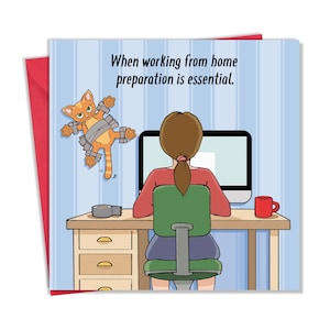 Funny Card - Work From Home Cat - Cat Blank Card - Funny Cat Birthday Card for Men or Women - Cat Happy Birthday Card for Her Him - Cat Card