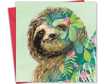 Sloth Greeting Card - Blank Inside for Any Occasion - Animal Birthday Card for Men or Women - Nature Wildlife Art