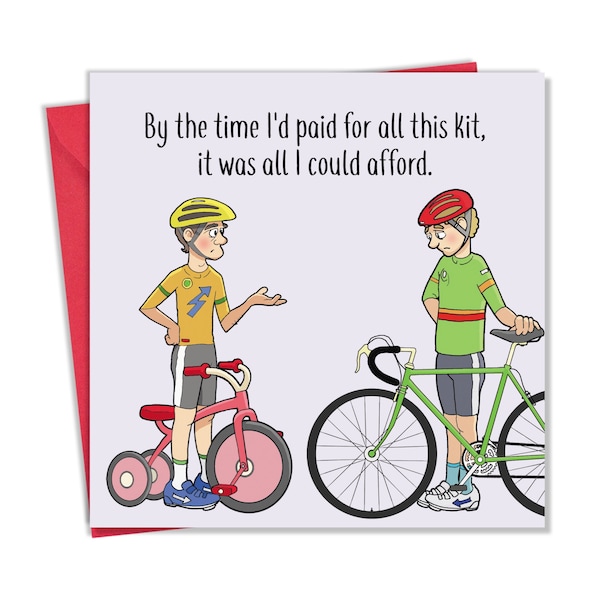 Funny Card with Childrens Bike Cyclist - Funny Blank Card for Cyclist - Funny Cycling Birthday Card for Men & Women - Cycling Card Bike Card