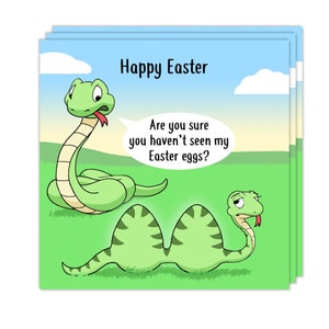 Lot de 3 cartes de Pâques amusantes - Motif serpents manquants - Lot de 3 cartes de Pâques humoristiques - Lot de 3 cartes de Pâques - Cartes Joyeuses Pâques