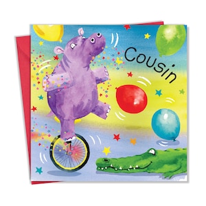 Cartão de feliz aniversário do primo Hipopótamo - Cartão de aniversário do primo para menino ou menina - Animais de aniversário infantil