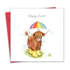 Osterkarte - Highland Kuh - Frohe Ostern Karten für Mama Papa Oma Opa - Ostergrüße für Sohn Tochter Enkel Enkelin Freund
