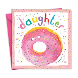 Cartão de aniversário de filha com design de donuts deliciosos - Cartão de aniversário infantil para filha - Cartão de meninas - Cartão de aniversário de filha para crianças