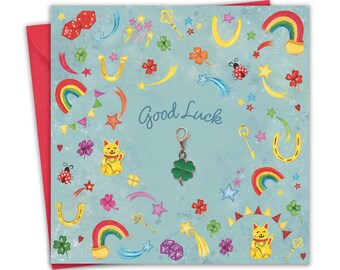 Good Luck Card & Gift with Detachable Four Leaf Clover Charm for Any Good Luck Occasion