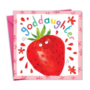 Carte d’anniversaire filleule pour filles avec design fraise effrontée - Carte d’anniversaire pour filleule - Carte filleule enfant pour enfants