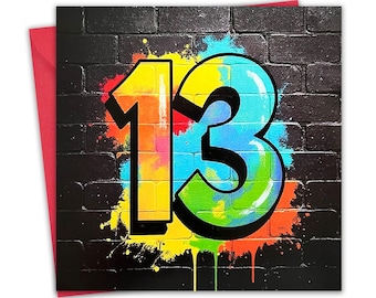 13th Birthday Card for Boys - Graffiti Design - Age 13 Year Old Childrens Happy Birthday Card - Son Brother Teenager