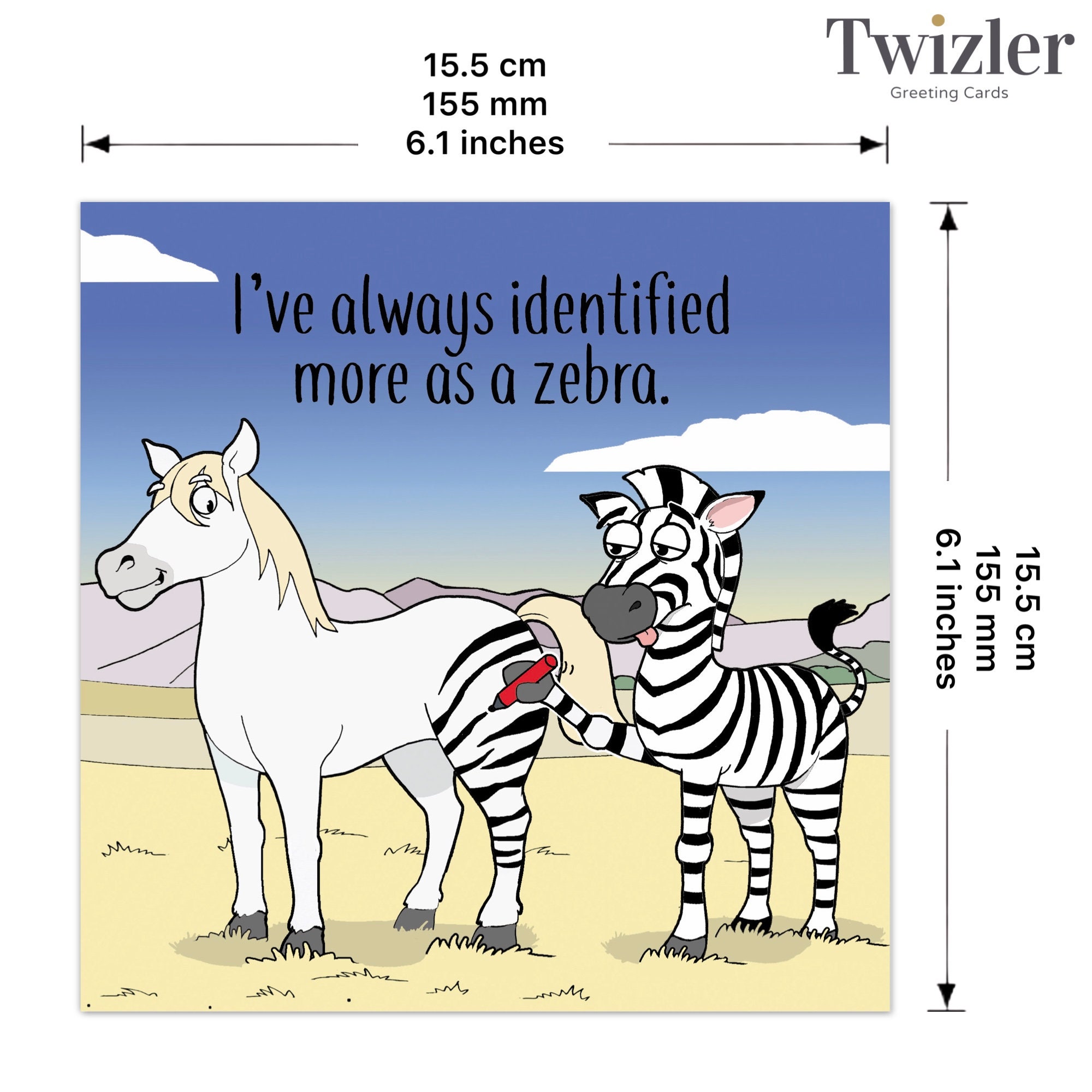 Twizler Lustige Zebrapferd-Karte – Blankokarte Für Geburtstage & Anlässe, 15,5 X 15,5 Cm