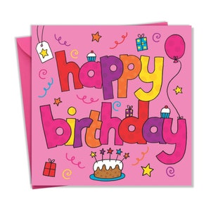 Cartão de aniversário para meninas com design de feliz aniversário - Cartão de feliz aniversário para menina - Cartão de aniversário para meninas - Cartão de aniversário infantil para meninas
