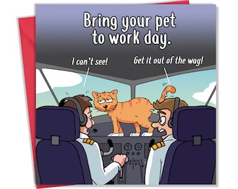 Grappige kaart met kat piloot - lege kaart kat - grappige kat verjaardagskaart voor mannen of vrouwen - kat gelukkige verjaardagskaart voor haar of hem - kattenkaart
