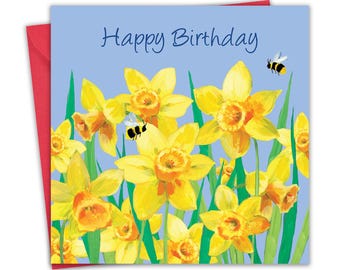Biglietto di auguri di compleanno per donne - Narcisi - Biglietto di auguri floreale di buon compleanno per lei - Galles, Galles e Cipro