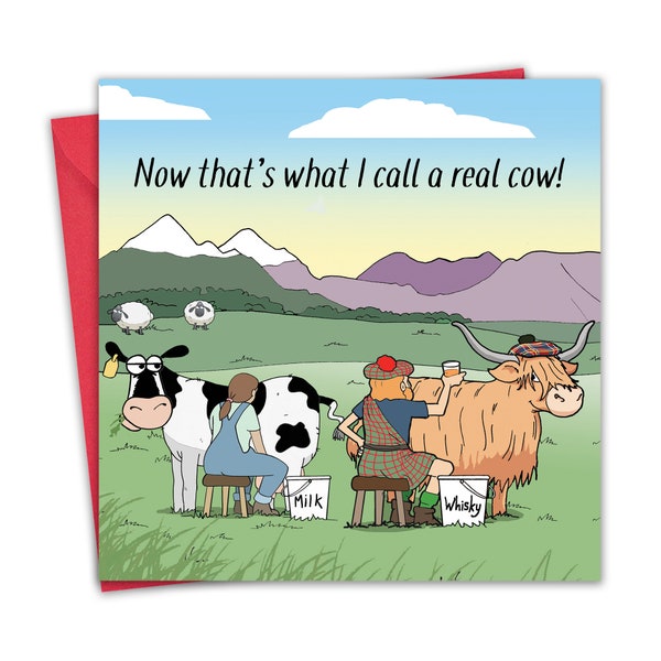 Funny Card with Highland Cow - Funny Birthday Card for Men or Women - Funny Scottish Blank Card - Scotland Happy Birthday Card for Her Him