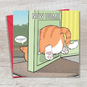 Tarjeta con puerta para gatos divertida y nueva casa - Tarjeta con puerta para gatos divertida y nueva casa