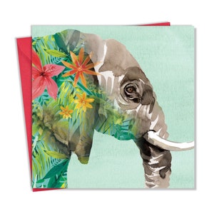 Tarjeta de felicitación con elefante, interior en blanco para cualquier ocasión, tarjeta de cumpleaños con motivos animales para hombres o mujeres, arte de la naturaleza y la vida salvaje