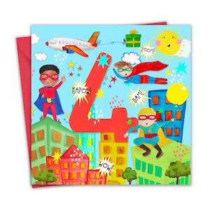 4th Birthday Card for Boys - Superhero - Age 4 Year Old Childrens Happy Birthday Card for Kids