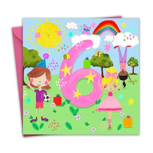 Carte de 6e anniversaire pour fille - Parc - Carte de joyeux anniversaire de 6 ans - Carte de sixième anniversaire pour enfants - Carte d'anniversaire pour enfants de 6 ans, 6 ans