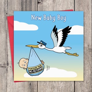 Carte bébé garçon livraison drôle de cigogne - Nouvelle carte de bébé garçon