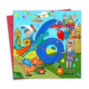 6e verjaardagskaart voor jongens - Knights & Dragons - 6-jarige gelukkige verjaardagskaart voor kinderen