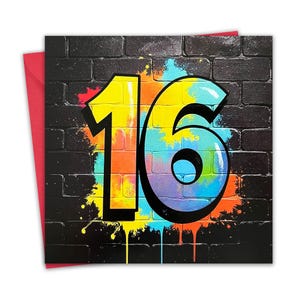 16th Birthday Card for Boys - Graffiti Design - Age 16 Year Old Happy Birthday Card - Son Brother Teenager