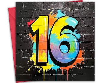 16th Birthday Card for Boys - Graffiti Design - Age 16 Year Old Happy Birthday Card - Son Brother Teenager