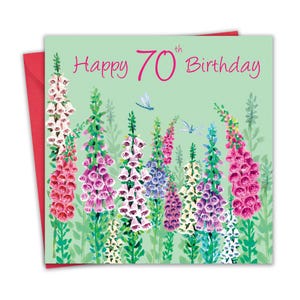 70th Birthday Card for Women - Foxgloves Floral - Female Age 70 Year Old Happy Birthday Card for Her
