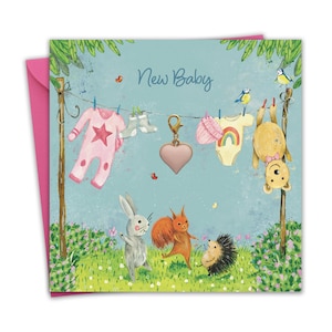 Neue Baby Girl Karte & Geschenk in einem mit abnehmbaren rosa Herz Anhänger - Neugeborene Baby Shower Karte Mädchen - Herzlichen Glückwunsch neue Eltern Karte