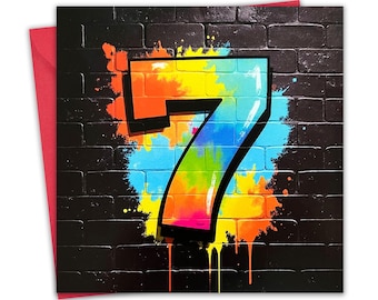 7th Birthday Card for Boys - Graffiti Design - Age 7 Year Old Childrens Happy Birthday Card - Son Brother
