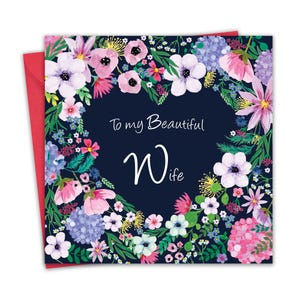 Wife Birthday Card - Heart Floral - Happy Birthday Card for Wife - Valentine&#39;s Day Card for Wife