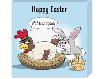 Pack of 10 Funny Easter Cards - Hen & Bunny Design - Humour Easter Cards Multipack - 10 Pack of Easter Cards - Happy Easter Cards