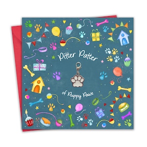 Nieuwe hondenkaart en cadeau met afneembare pootbedel - nieuwe puppykaart met aandenken - nieuwe vachtbaby - nieuwe hond mama en papa-kaart - nieuwe hondenbezitterskaart