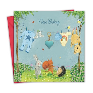 Carte et cadeau tout-en-un pour nouveau-né garçon avec breloque coeur bleu amovible - Carte de fête de naissance pour nouveau-né - Garçon - Carte de félicitations pour les nouveaux parents