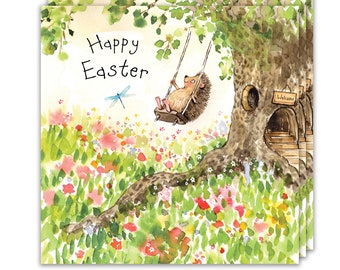 Pack of 3 Easter Cards - Hedgehog Design - Cute Easter Cards Multipack - 3 Pack of Easter Cards - Happy Easter Cards