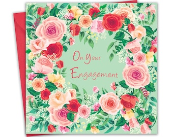 Engagement Card - Roses Floral - Womens Happy Engagement Card for Her - Bride To Be