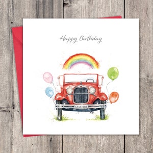 Tarjeta de cumpleaños Coche antiguo - Tarjeta de feliz cumpleaños para hombres o mujeres - Tarjeta de cumpleaños para él o ella