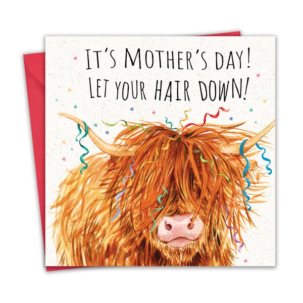 Funny Mother's Day Card for Mum - Highland Cow - Happy Mothers Day Card from Son or Daughter - Mothering Sunday Card - Mummy Mothersday Card