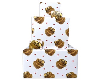 Valentine's Day Wrapping Paper - Sloths - 2, 4 or 6 Sheets & Tags - 70cm x 50cm Folded Sheets - Matching Valentine's Card Available