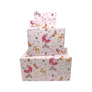 Carta da regalo per neonata - Animali del bosco rosa - 2, 4 o 6 fogli e etichette - Fogli piegati 70 cm x 50 cm - Carta da regalo per baby shower