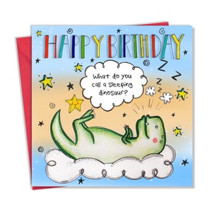 Verjaardagskaart voor kinderen met ontwerp slapende dinosaurus - Funny Joke Fijne verjaardagskaart voor kinderen - kinderverjaardagskaart voor jongen of meisje