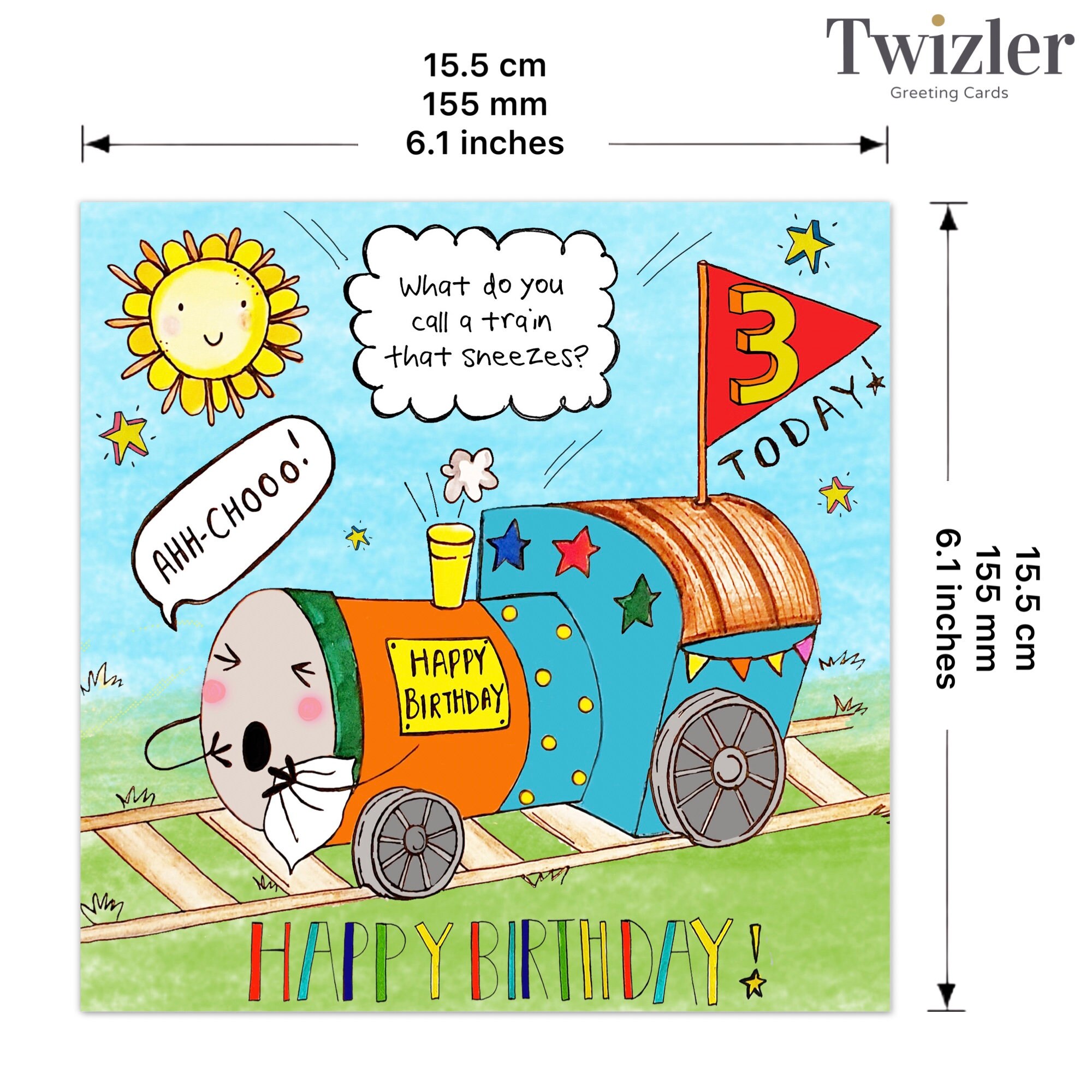 3rd Birthday Card - Funny Joke Childrens Birthday Card - Age 3