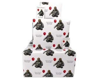 Happy Birthday Wrapping Paper for Men - Handsome Gorilla - 2, 4 or 6 Sheets & Tags - 70cm x 50cm Folded Sheets - Funny Gift Wrap for Him