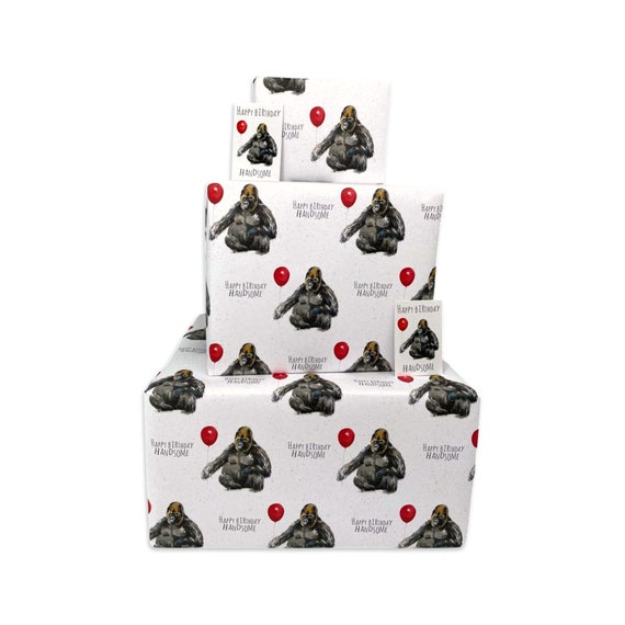 Happy Birthday Wrapping Paper for Men Handsome Gorilla 2, 4 or 6 Sheets &  Tags 70cm X 50cm Folded Sheets Funny Gift Wrap for Him 