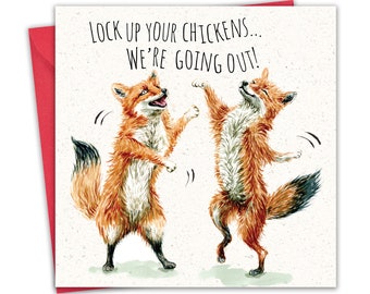 Funny Birthday Card Party Foxes - Mens Happy Birthday Card Him - Friend Card Male - Dad Husband Birthday Card Son Brother Boyfriend Partner