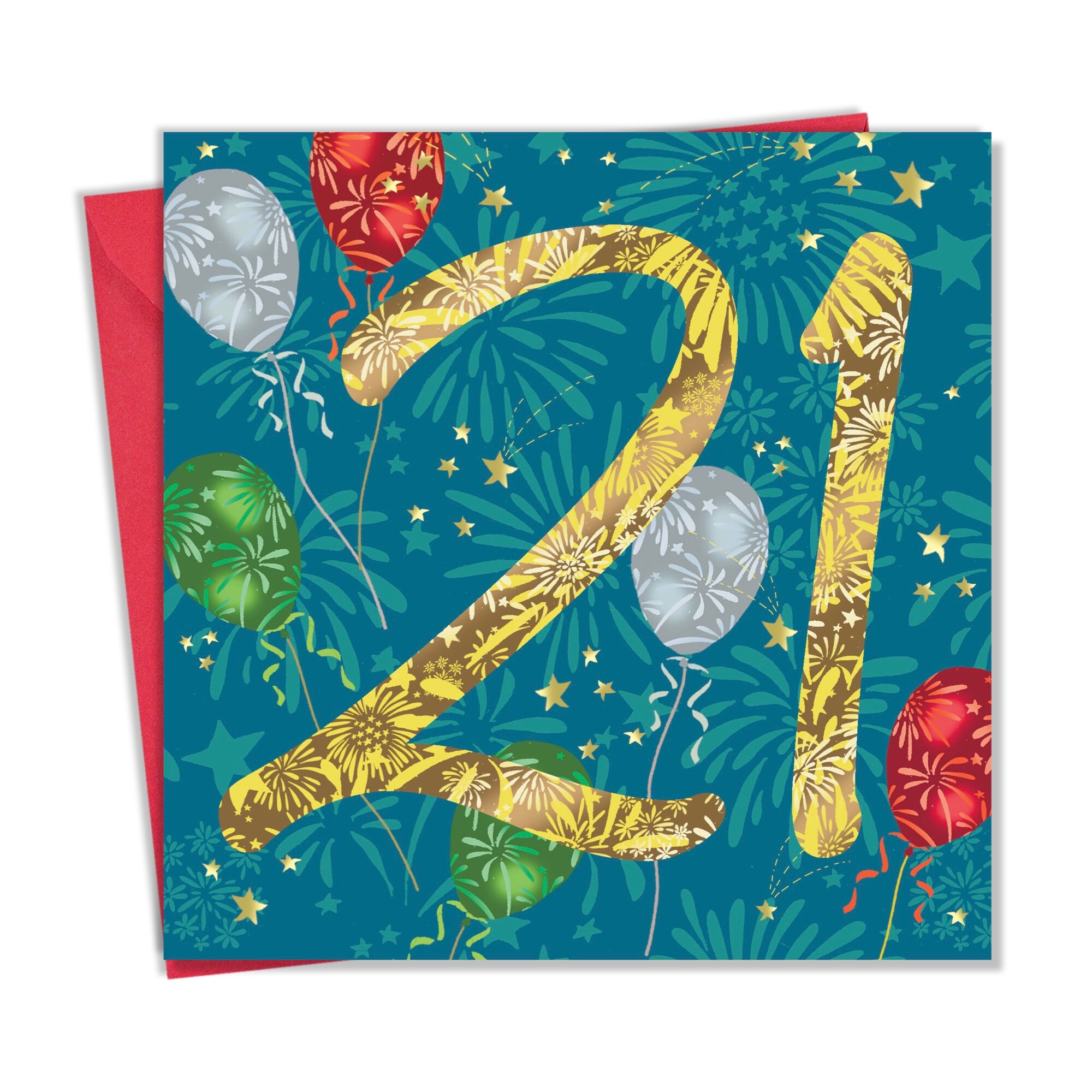 Old English Co. - Biglietto di auguri per il 21° compleanno di oggi, per uomo o donna, con stelle scintillanti in lamina dorata, per lui o lei, biglietto di auguri per il