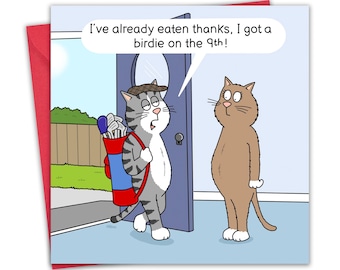 Carte de golf drôle - Birdie chat - carte d'anniversaire de golf drôle de chat pour homme - mari papa fils frère lui mâle - fête des pères anniversaire retraite