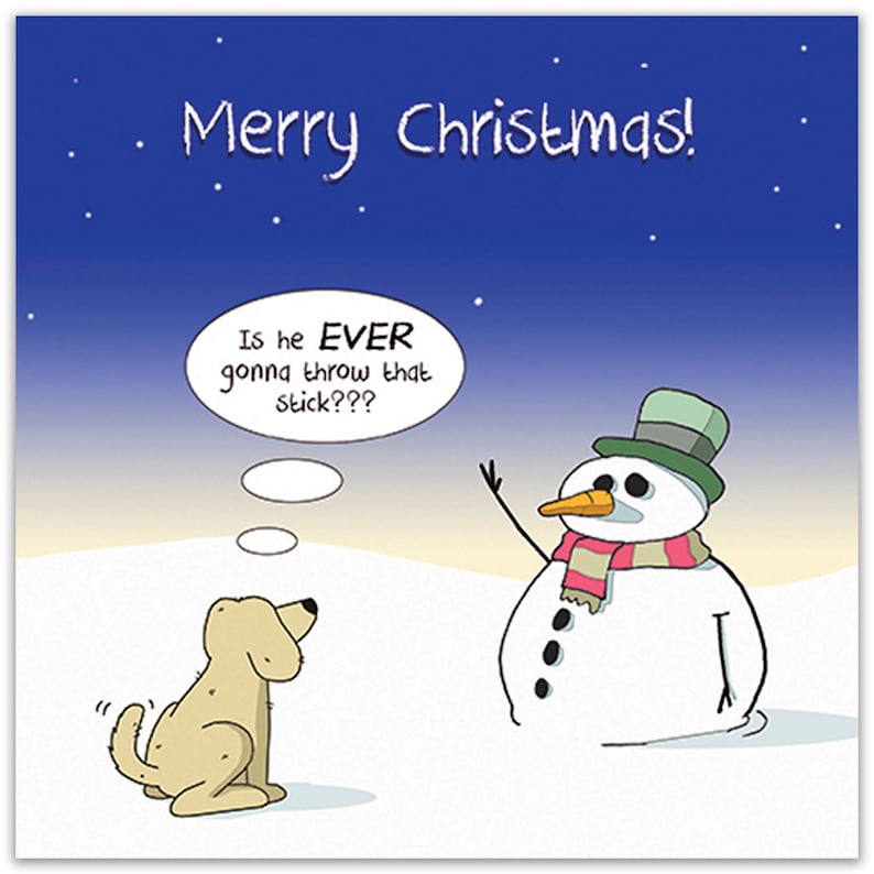 Funny Christmas Card With Dog & Snowman - Funny Xmas Card - Merry ...