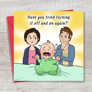 Nieuwe babykaart grappige uit en aan - Baby Boy Card - Baby Girl Card