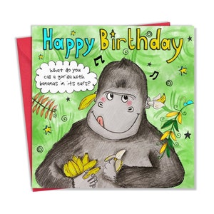 Kinder Geburtstagskarte mit Gorilla Design - Lustige Witz Kinder Geburtstagskarte - Kinder Geburtstagskarte für Jungen oder Mädchen